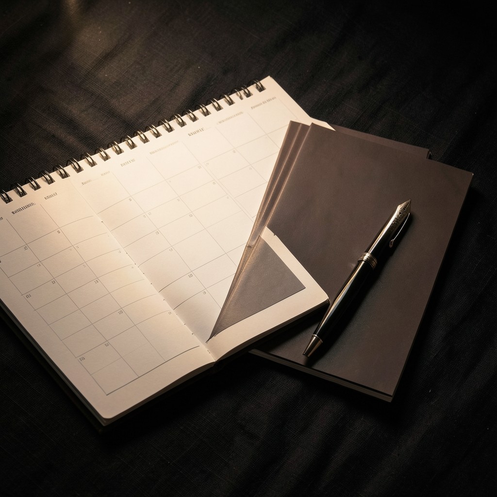 Calendar pages and outlet file folders arranged for a restaurant group period close